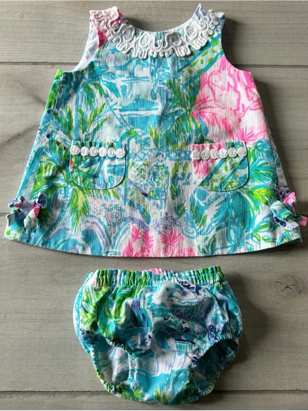 Lilly Pulitzer Elephant Trim Floral Tropical Open Back Dress & Bloomer